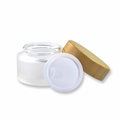 Pelle di vetro di vetro glassata di cura del barattolo dei contenitori cosmetici di bambù della crema 50g 15g 30g