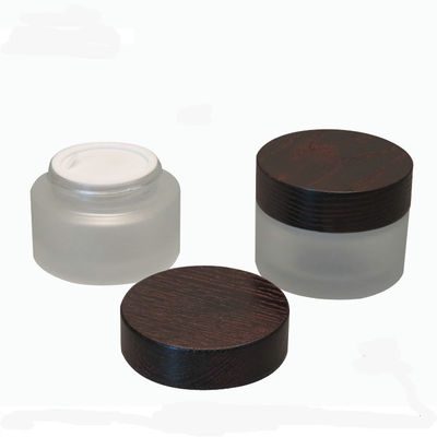 barattolo cosmetico di vetro della spalla obliqua di 15g 30g 50g con la crema di legno del coperchio di Brown