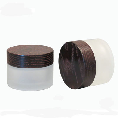barattolo cosmetico di vetro della spalla obliqua di 15g 30g 50g con la crema di legno del coperchio di Brown