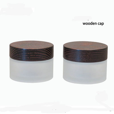 barattolo cosmetico di vetro della spalla obliqua di 15g 30g 50g con la crema di legno del coperchio di Brown