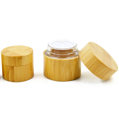 Barattolo cosmetico del contenitore di bambù naturale di legno della bottiglia rotonda che imballa vetro interno