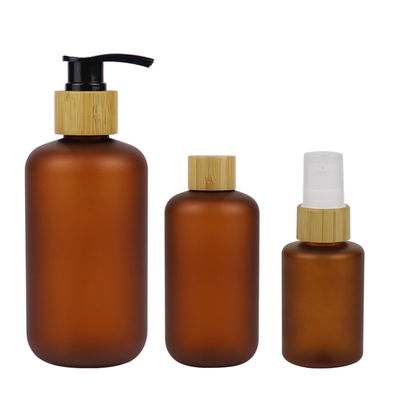 250ml ha glassato la bottiglia dell'ANIMALE DOMESTICO di Amber Cosmetic della pompa di bambù