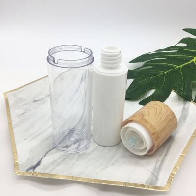 Bottiglia cosmetica senz'aria di bambù rotatoria doppia bianca della lozione del pulsometro di vendita calda