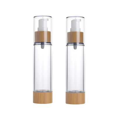 bottiglia senz'aria di plastica della pompa della bottiglia 30ml 50ml della lozione del pulsometro con il coperchio di bambù