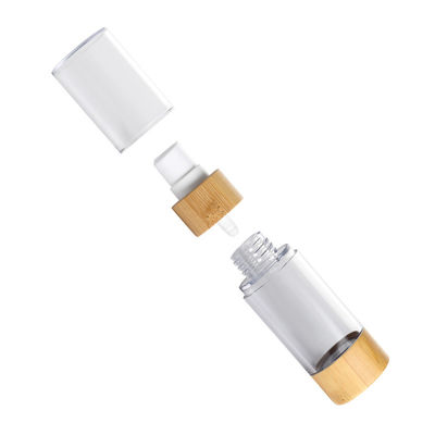bottiglia senz'aria di plastica della pompa della bottiglia 30ml 50ml della lozione del pulsometro con il coperchio di bambù