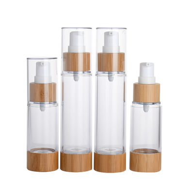 bottiglia senz'aria di plastica della pompa della bottiglia 30ml 50ml della lozione del pulsometro con il coperchio di bambù