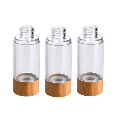 bottiglia senz'aria di plastica della pompa della bottiglia 30ml 50ml della lozione del pulsometro con il coperchio di bambù