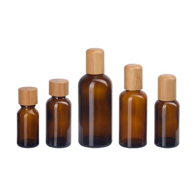 Bottiglia di olio essenziale Brown cosmetico vuoto con il coperchio a vite di legno di bambù di 18mm