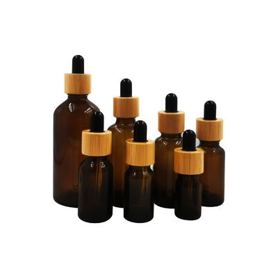 18/410 di bottiglia di olio essenziale di vetro vuota con cura personale del cappuccio di bambù del contagoccia